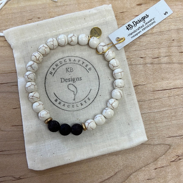 Bracelet- Howlite & Black Lava