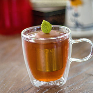Herb Leaf | Floating Tea Steeper | Light Brown Base | Green
