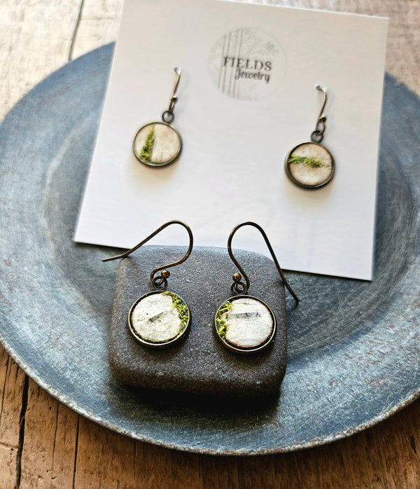 Mossy Birch Bark Bronze Dangle Earrings | Botanical Nature