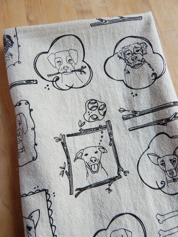 Dog Kitchen Towel, Handprinted Cotton Kitchen Towel