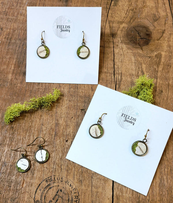 Mossy Birch Bark Bronze Dangle Earrings | Botanical Nature