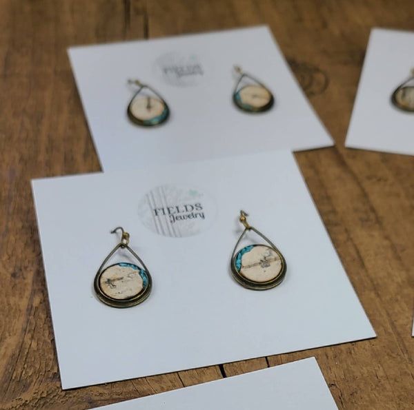 Bronze Birch Bark & Turquoise Dangle Earrings Nature