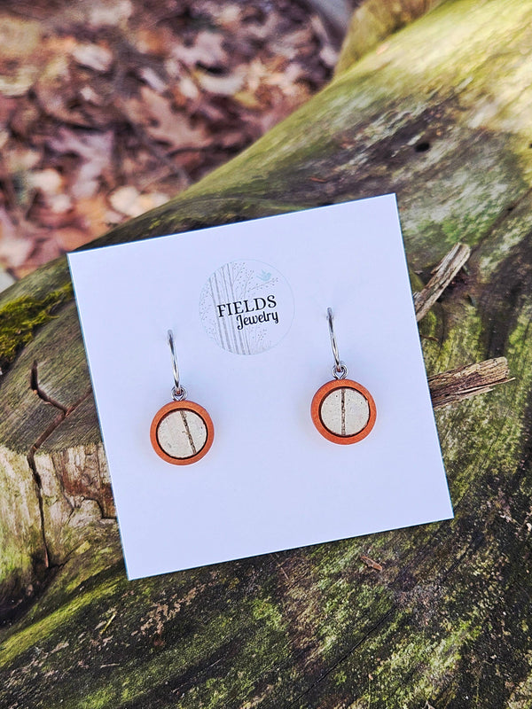 Fun Dangle Earrings | Birch Bark | Wood Hoop Post | Nature : Brown
