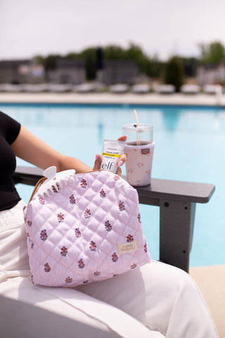 Quilted Makeup Bag for Women | Self Standing Toiletry Organizer Pouch | Large Collapsible Travel Bag | Cute Gift for Her: