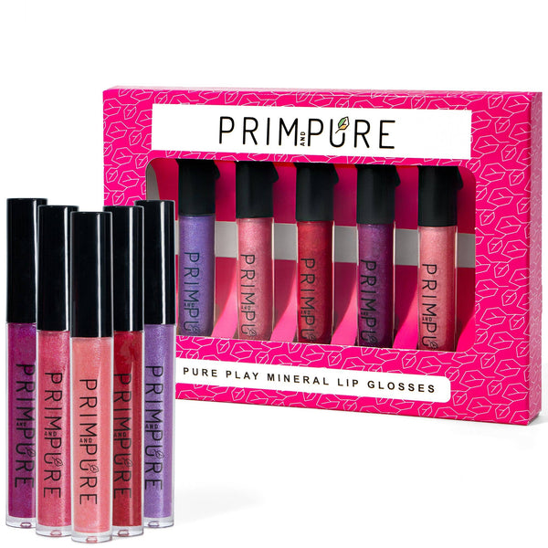 Pure Vegan Lip Glosses: 5 Pack Boxed Set - Baby Pink, Strawberry Pink, Fuchsia, Red, Winter Sparkle