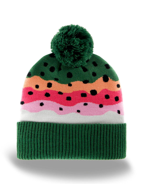Trout Pattern Knit Beanie Hat with Pom