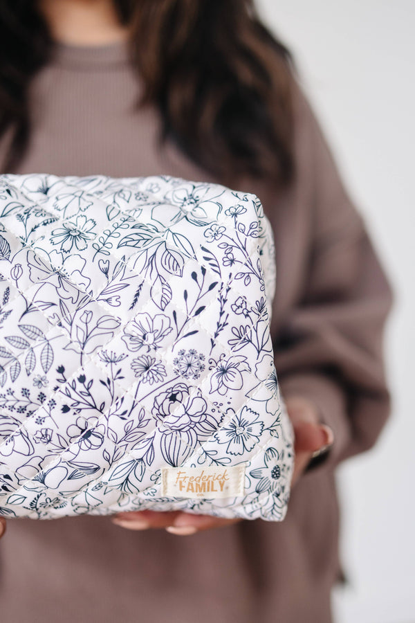 Quilted Makeup Bag for Women | Self Standing Toiletry Organizer Pouch | Large Collapsible Travel Bag | Cute Gift for Her: 7 white hydrangea