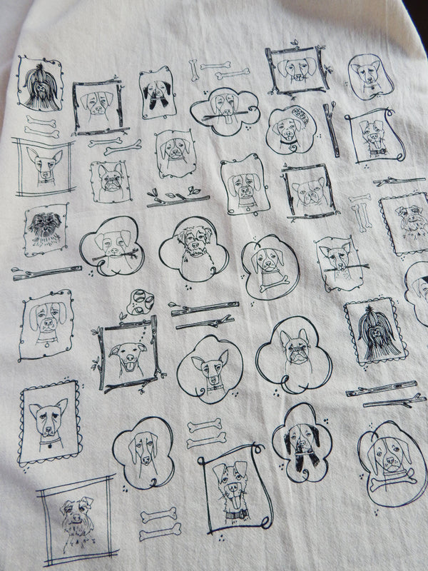Dog Kitchen Towel, Handprinted Cotton Kitchen Towel