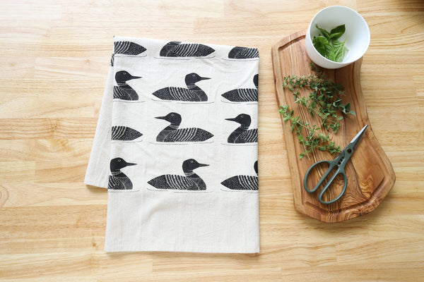 Common Loon Kitchen Towel –Hand Printed Loon Towel