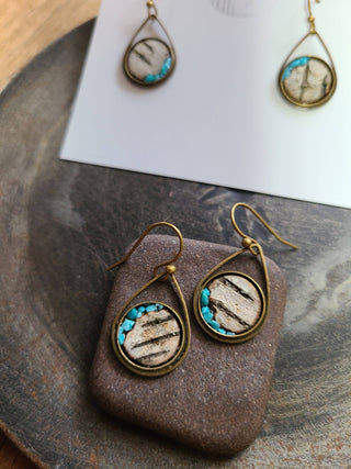Bronze Birch Bark & Turquoise Dangle Earrings Nature