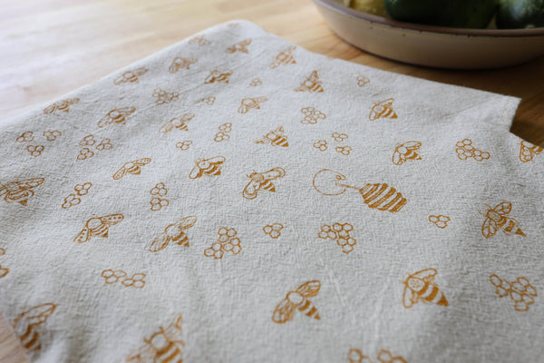 Bee Kitchen Towel, Handprinted Nature Inspired Tea Towel