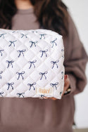 Quilted Makeup Bag for Women | Self Standing Toiletry Organizer Pouch | Large Collapsible Travel Bag | Cute Gift for Her: 7 white hydrangea