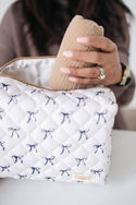 Quilted Makeup Bag for Women | Self Standing Toiletry Organizer Pouch | Large Collapsible Travel Bag | Cute Gift for Her: 7 white hydrangea