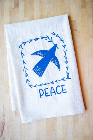 Peace Towel, Handprinted Cotton Kitchen Towel