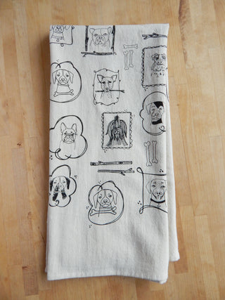 Dog Kitchen Towel, Handprinted Cotton Kitchen Towel