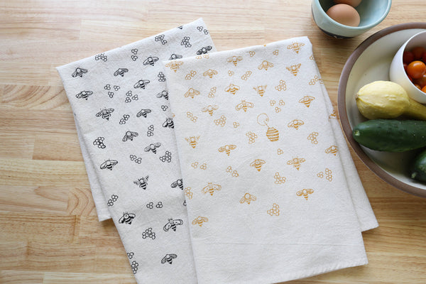 Bee Kitchen Towel, Handprinted Nature Inspired Tea Towel