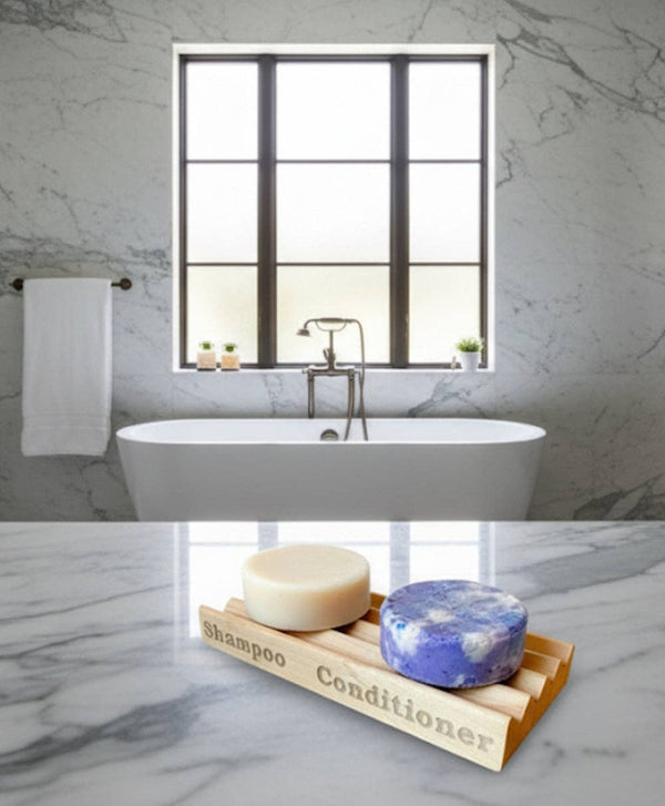 6" Shampoo & Conditioner natural wood soap dish