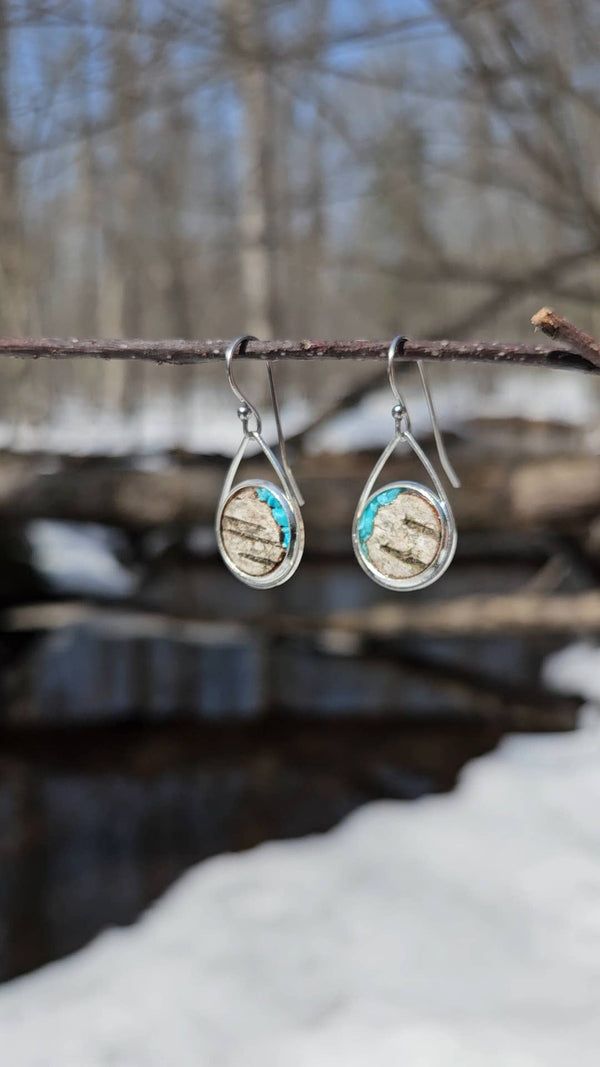 Stainless Steel Turquoise Birch Bark Dangle Earrings Nature