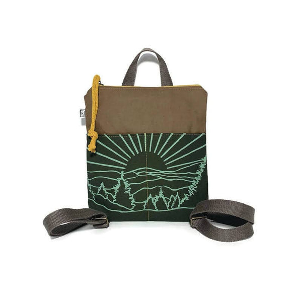 Mini Backpack - Roan // Canvas Mountain Print Backpack: Moss