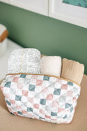 Quilted Makeup Bag for Women | Self Standing Toiletry Organizer Pouch | Large Collapsible Travel Bag | Cute Gift for Her: 7 white hydrangea