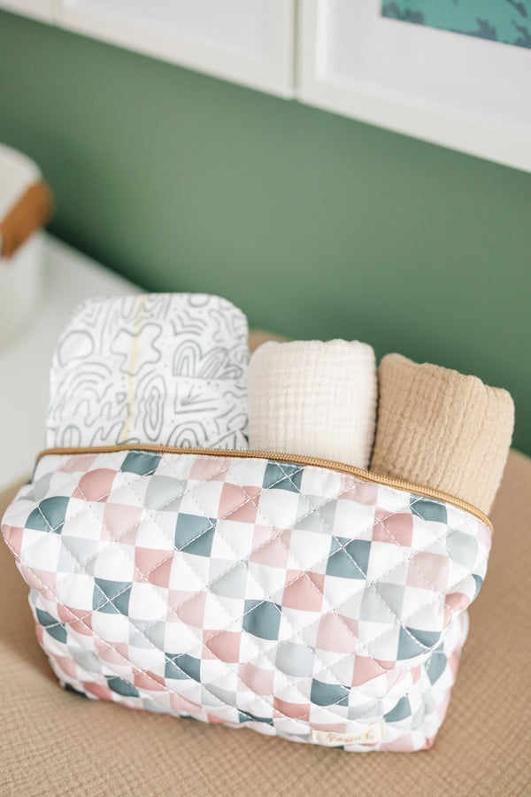 Quilted Makeup Bag for Women | Self Standing Toiletry Organizer Pouch | Large Collapsible Travel Bag | Cute Gift for Her: 7 white hydrangea