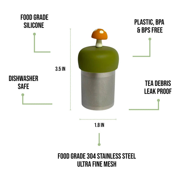 Mushroom | Floating Tea Steeper | Green Base | Yellow: Earth Green / Goldenrod Yellow Mushroom