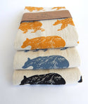Bear Kitchen Towel, Handprinted Cotton Tea Towel