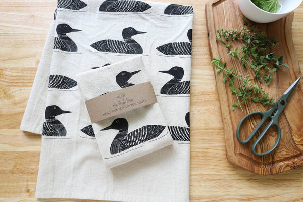Common Loon Kitchen Towel –Hand Printed Loon Towel