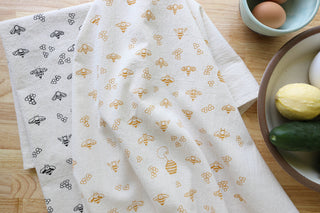 Bee Kitchen Towel, Handprinted Nature Inspired Tea Towel