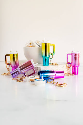 Mini Stanley-like Tumbler Cup Keychain Holder with Lip Balm