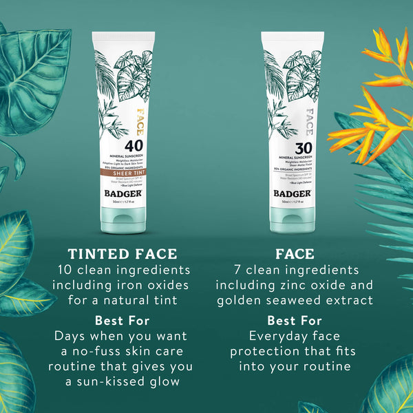 Badger Mineral Tinted Face Sunscreen SPF 40, with Zinc Oxide: 1.7 fl oz tube