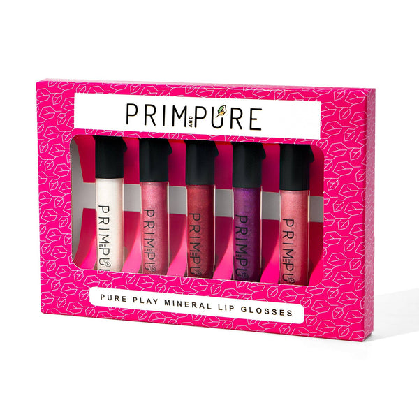 Pure Vegan Lip Glosses: 5 Pack Boxed Set - Baby Pink, Strawberry Pink, Fuchsia, Red, Winter Sparkle