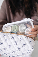 Quilted Makeup Bag for Women | Self Standing Toiletry Organizer Pouch | Large Collapsible Travel Bag | Cute Gift for Her: 7 white hydrangea