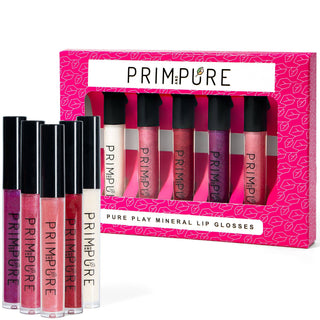 Pure Vegan Lip Glosses: 5 Pack Boxed Set - Baby Pink, Strawberry Pink, Fuchsia, Red, Winter Sparkle