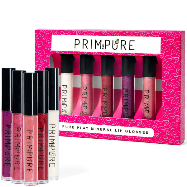 Pure Vegan Lip Glosses: 5 Pack Boxed Set - Baby Pink, Strawberry Pink, Fuchsia, Red, Winter Sparkle