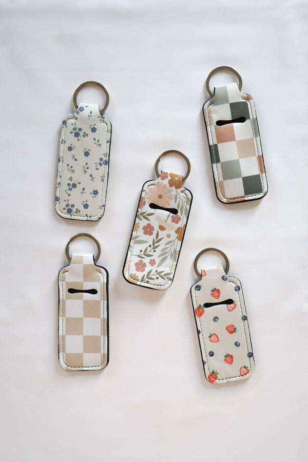 Chapstick Holder Keychain, Lip Balm & Stick Holder Keychain: 39 black beige daisy