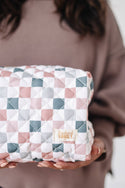 Quilted Makeup Bag for Women | Self Standing Toiletry Organizer Pouch | Large Collapsible Travel Bag | Cute Gift for Her: 7 white hydrangea