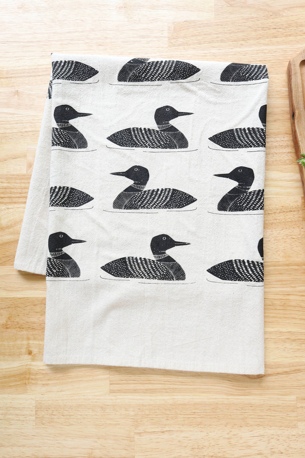 Common Loon Kitchen Towel –Hand Printed Loon Towel