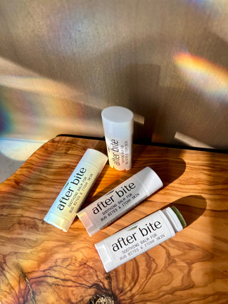 after bite soothing balm for bug bites and irritated skin.  .15oz tube, green balm, all natural. 