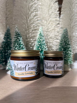 1oz and 2oz amber glass jar of Natural Northern Winter cream for Sensitive Skin. 