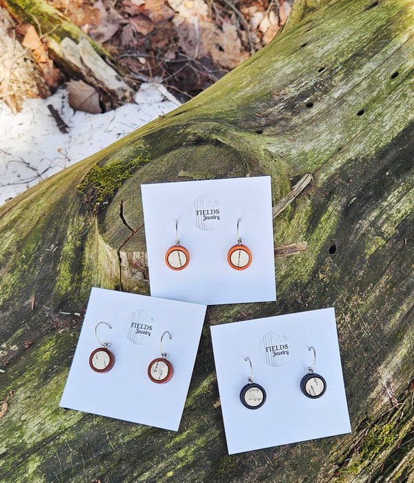 Fun Dangle Earrings | Birch Bark | Wood Hoop Post | Nature : Brown
