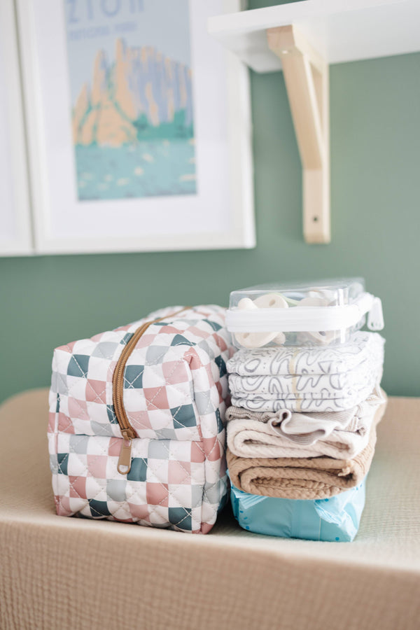 Quilted Makeup Bag for Women | Self Standing Toiletry Organizer Pouch | Large Collapsible Travel Bag | Cute Gift for Her: 7 white hydrangea
