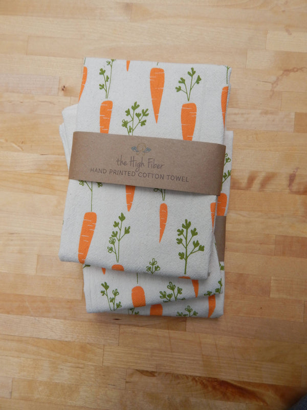 Handprinted Carrot Kitchen Towel, Garden Tea Towel