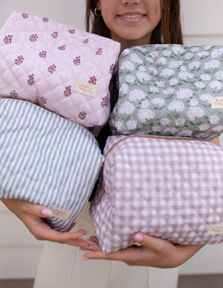 Quilted Makeup Bag for Women | Self Standing Toiletry Organizer Pouch | Large Collapsible Travel Bag | Cute Gift for Her: