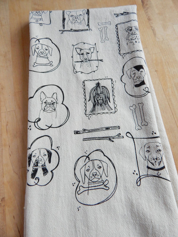 Dog Kitchen Towel, Handprinted Cotton Kitchen Towel