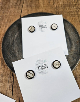 Rustic Studs Birch Bark Inlay Handcrafted Nature | Steel: Black