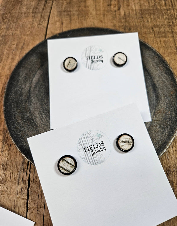 Rustic Studs Birch Bark Inlay Handcrafted Nature | Steel: Silver