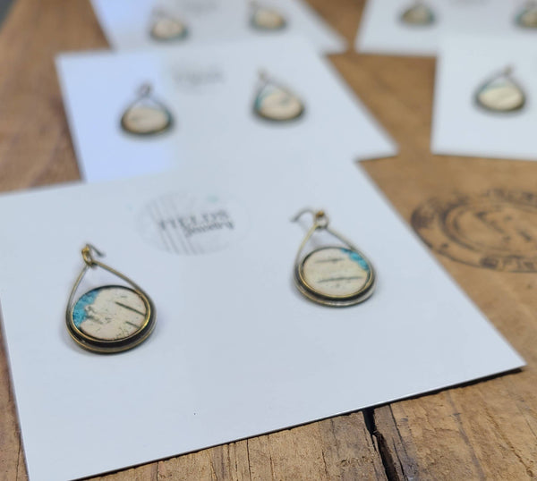 Bronze Birch Bark & Turquoise Dangle Earrings Nature