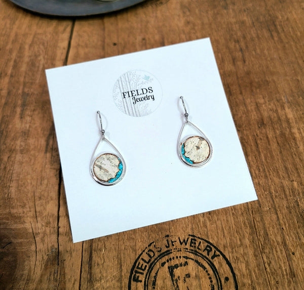 Stainless Steel Turquoise Birch Bark Dangle Earrings Nature