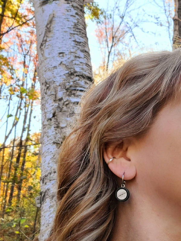 Fun Dangle Earrings | Birch Bark | Wood Hoop Post | Nature : Brown